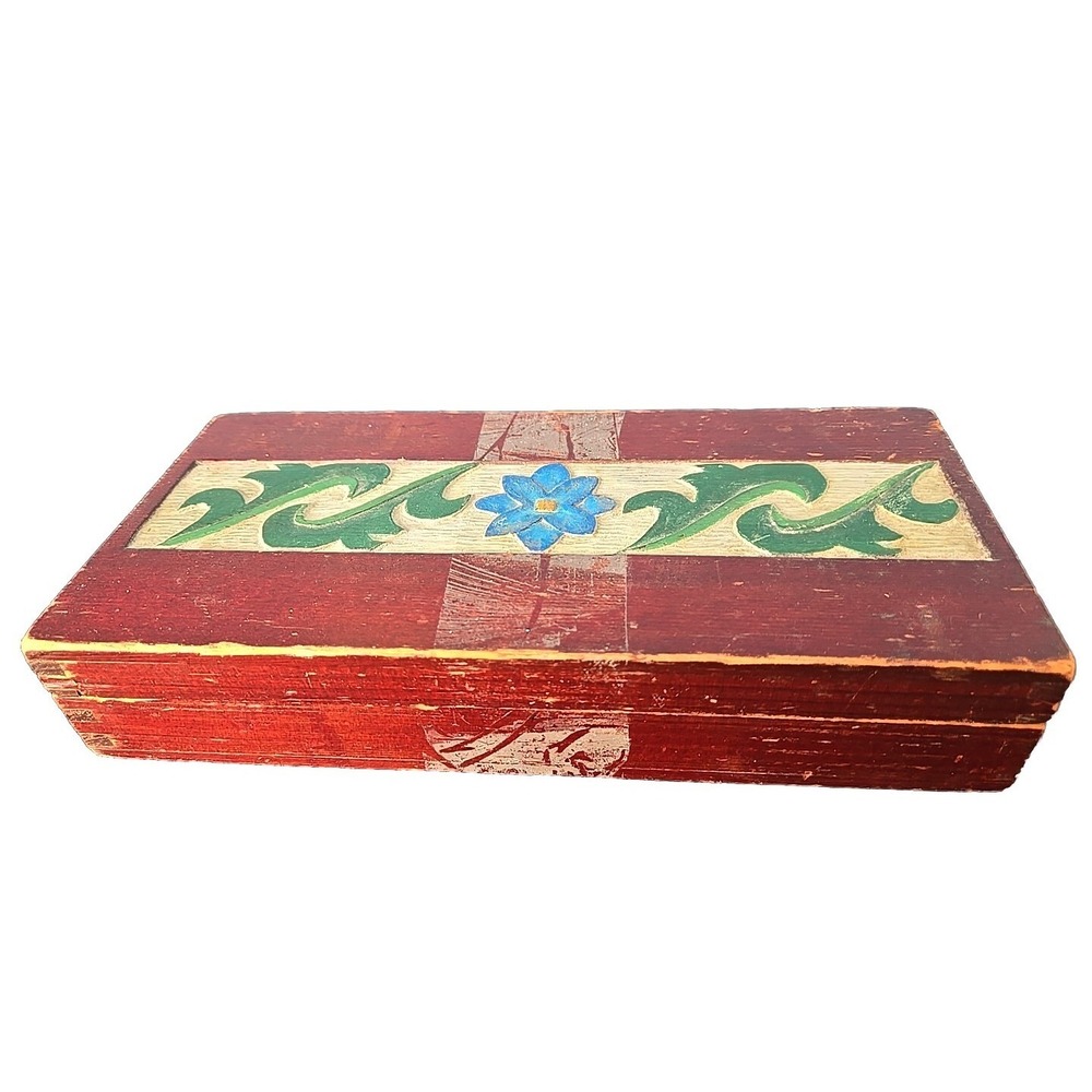 Antique Wooden Stationary Playing Cards Box Hand Crafted Painted Marked JMB 1951
